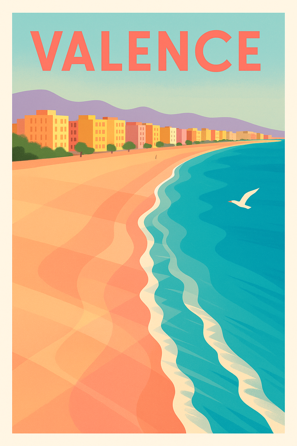 Affiche de Valence - Évasion côtière en couleurs pastel