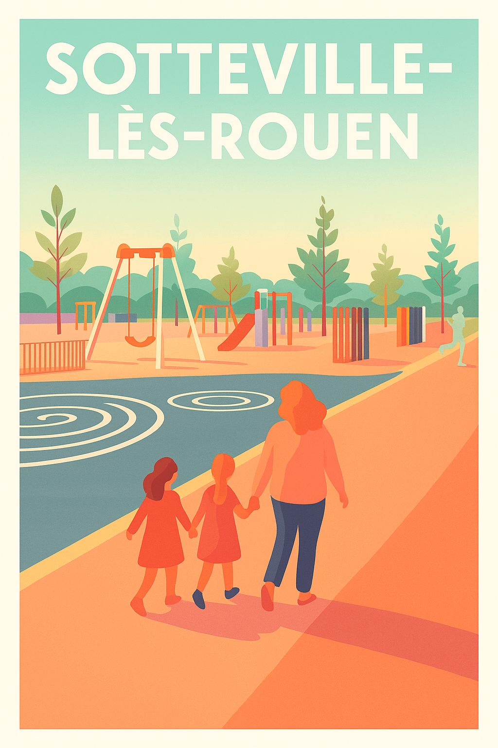 Affiche Sotteville-lès-Rouen — Moments de détente en famille · poster d'art de Sotteville-lès-Rouen