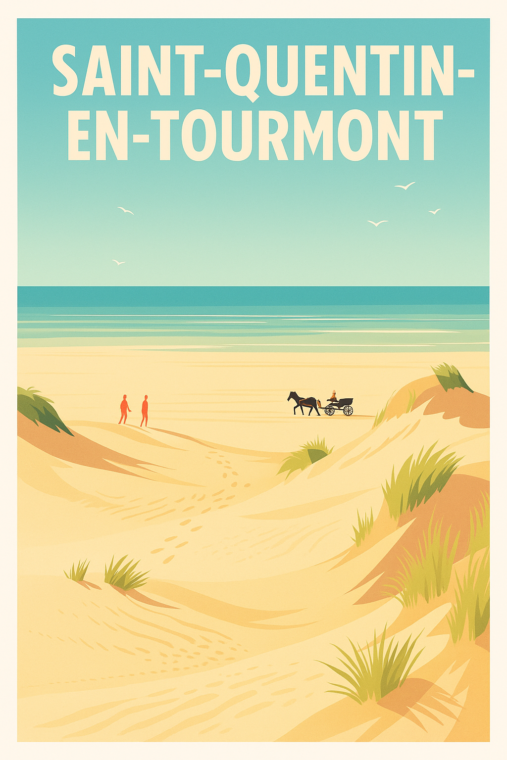 Affiche Saint-Quentin-en-Tourmont — Évasion sur les dunes · poster d'art de Saint-Quentin-en-Tourmont