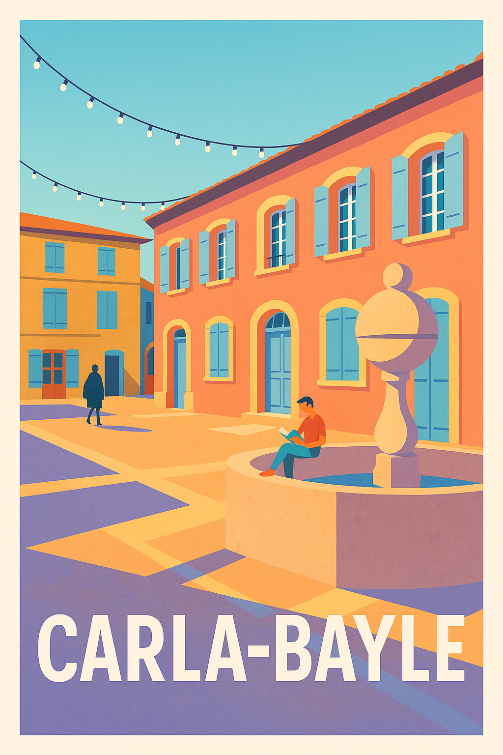 Affiche Carla-Bayle — Charme et douceur d'une place ensoleillée · poster d'art de Carla-Bayle