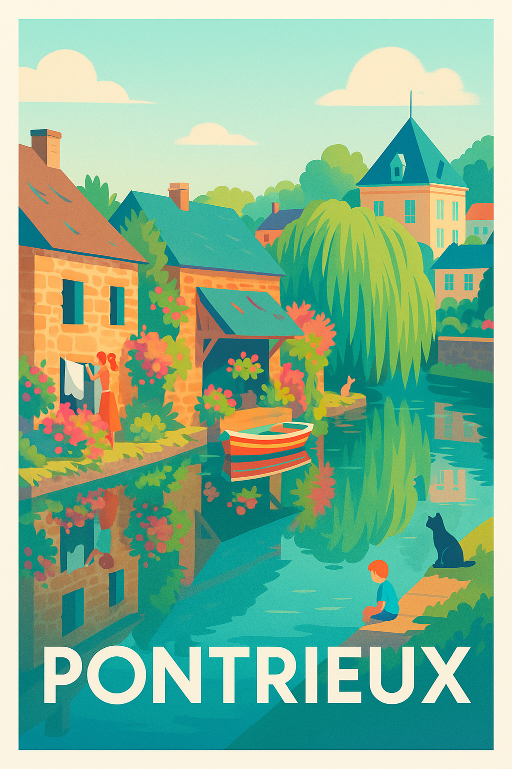 Affiche Pontrieux — Charme bucolique au fil de l'eau · poster d'art de Pontrieux