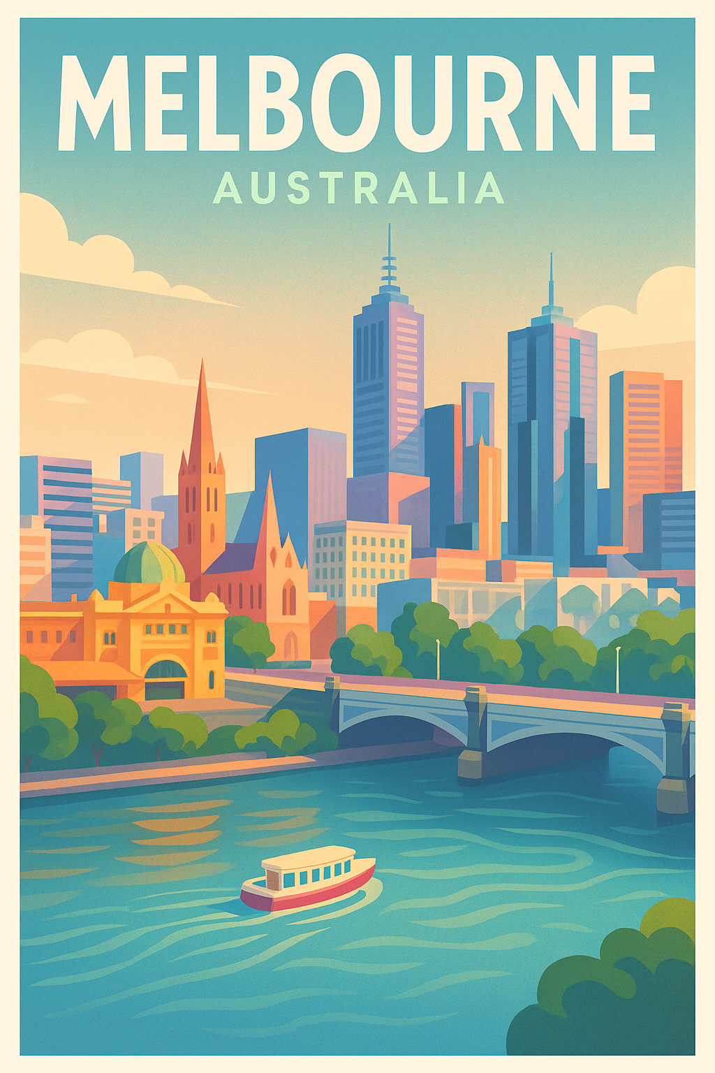 Affiche Melbourne — Vibrante vue urbaine au coucher du soleil · poster d'art de Melbourne