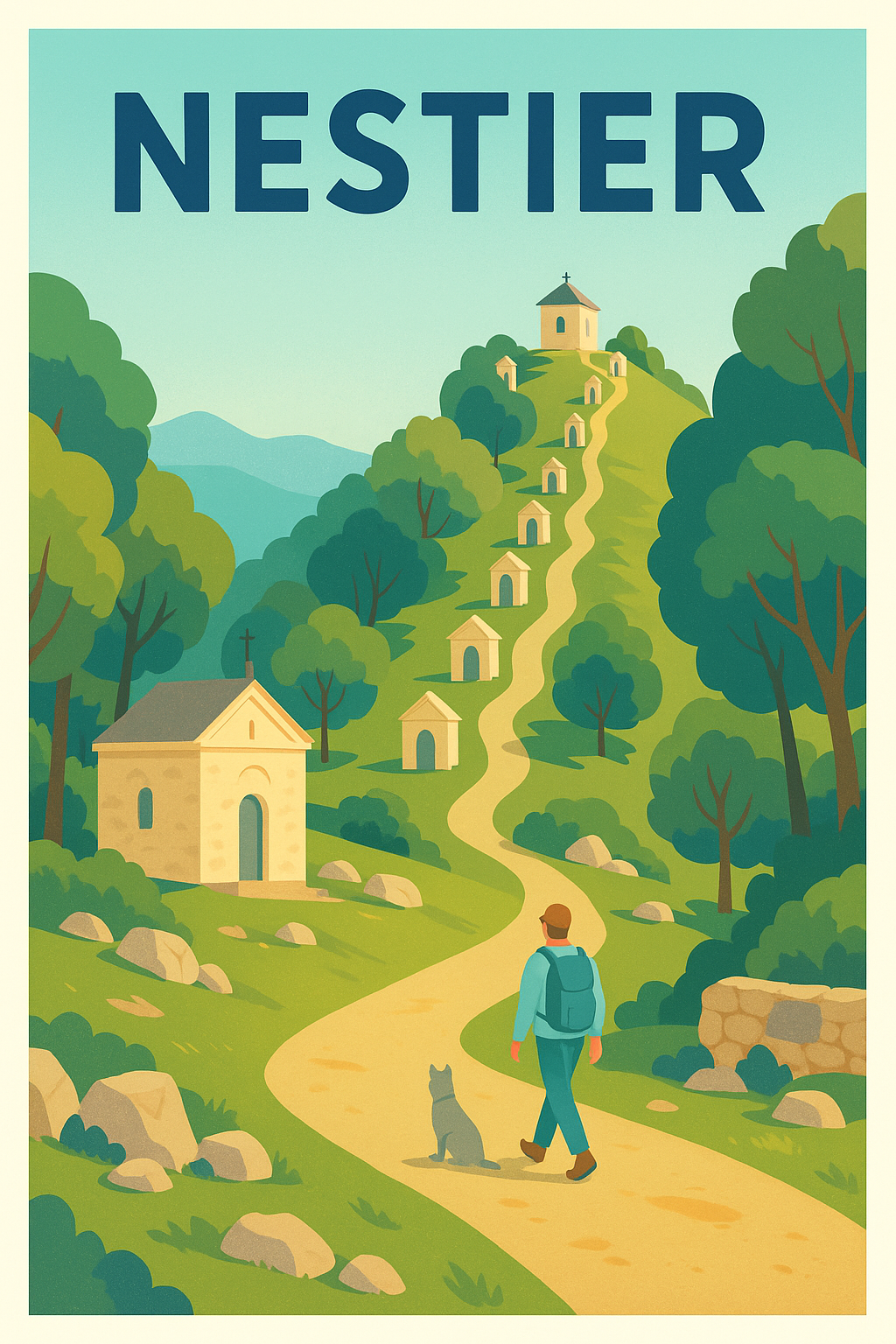 Affiche Nestier — Escapade paisible au cœur des collines · poster d'art de Nestier