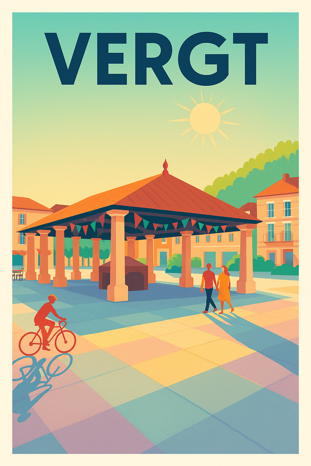 Affiche de Vergt - Charme et lumière d'une place ensoleillée