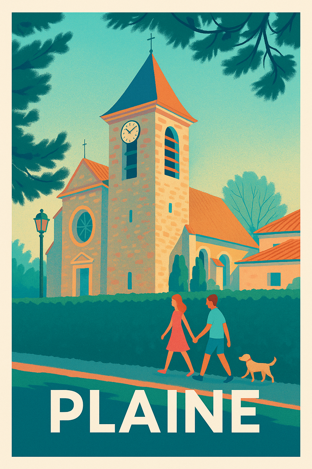 Affiche Plaine — Promenade paisible au cœur du village · poster d'art de Plaine