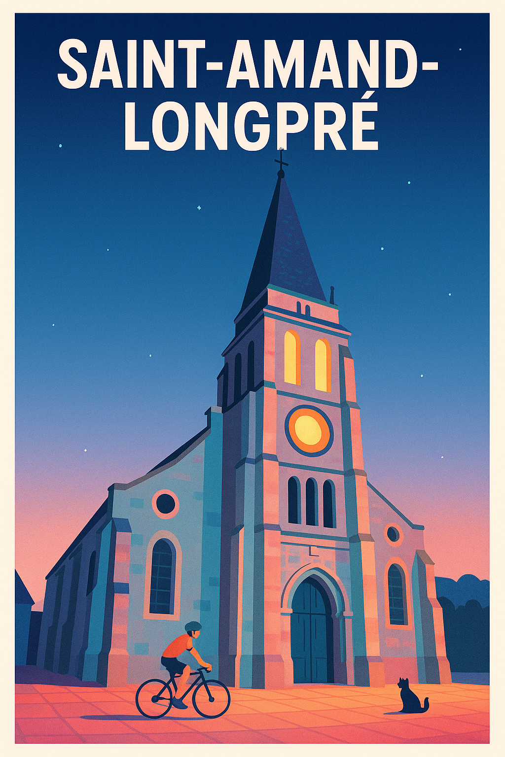 Affiche de Saint-Amand-Longpré - Charme du patrimoine au crépuscule