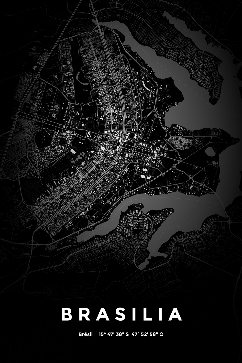 Carte de Brasilia nuit - Affiche personnalisée