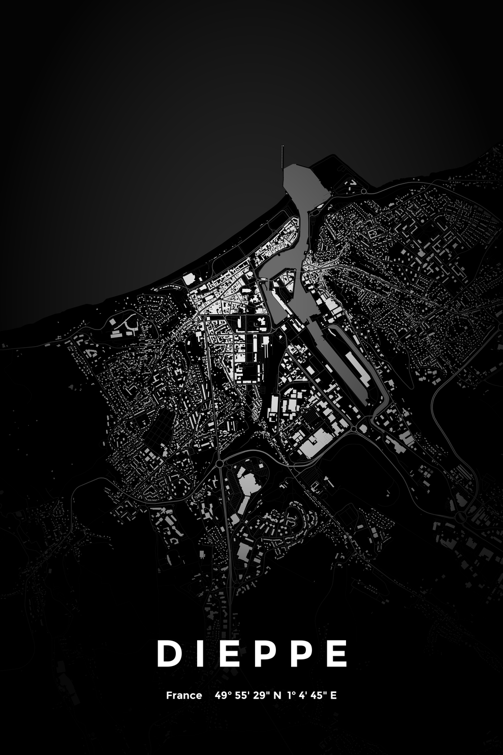 Carte de Dieppe nuit - Affiche personnalisée