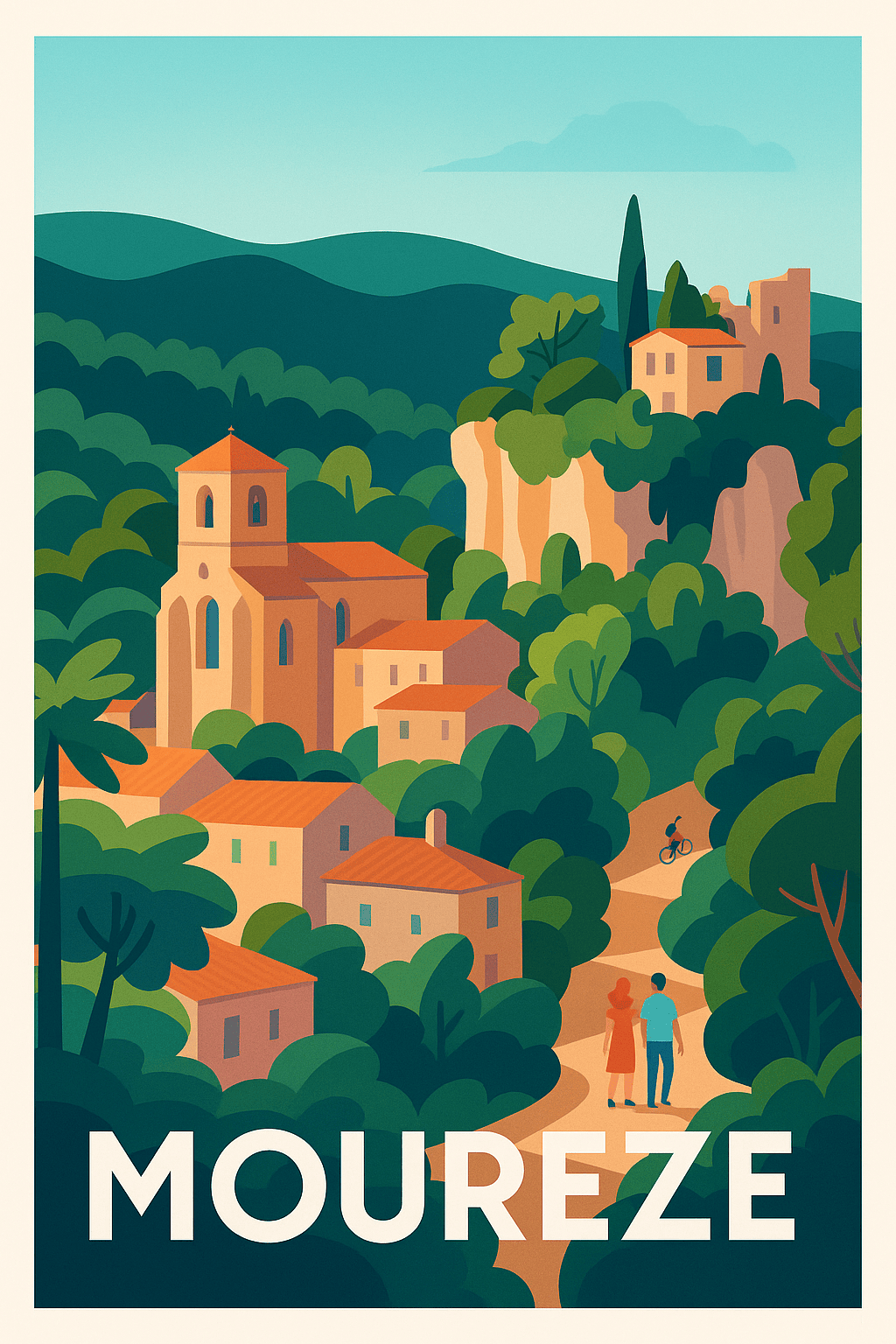 Affiche Mourèze — Charme bucolique au cœur des Causses · poster d'art de Mourèze