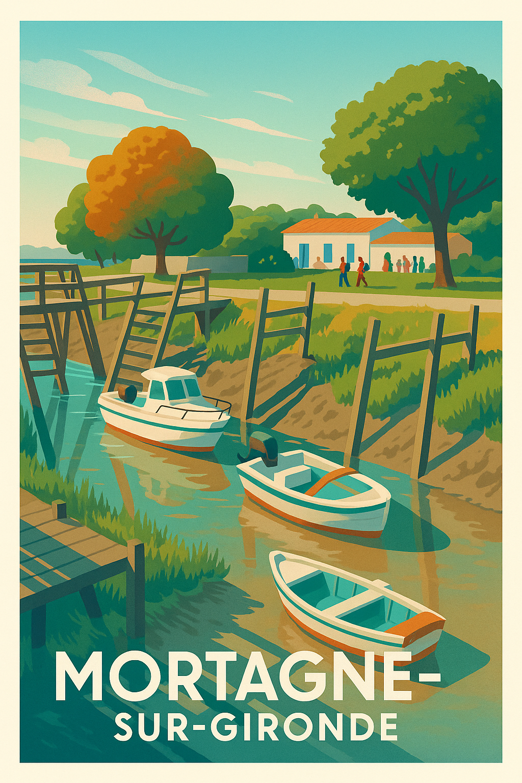 Affiche Mortagne-sur-Gironde — Escapade paisible au bord de l'eau · poster d'art de Mortagne-sur-Gironde