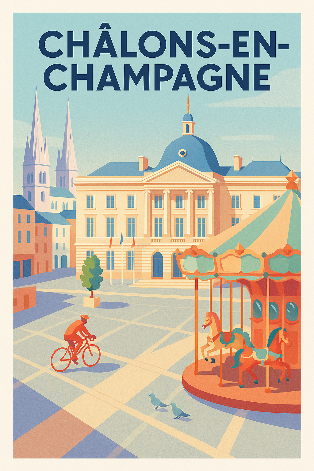 Affiche Châlons-en-Champagne — Charme et douceur de la place centrale · poster d'art de Châlons-en-Champagne