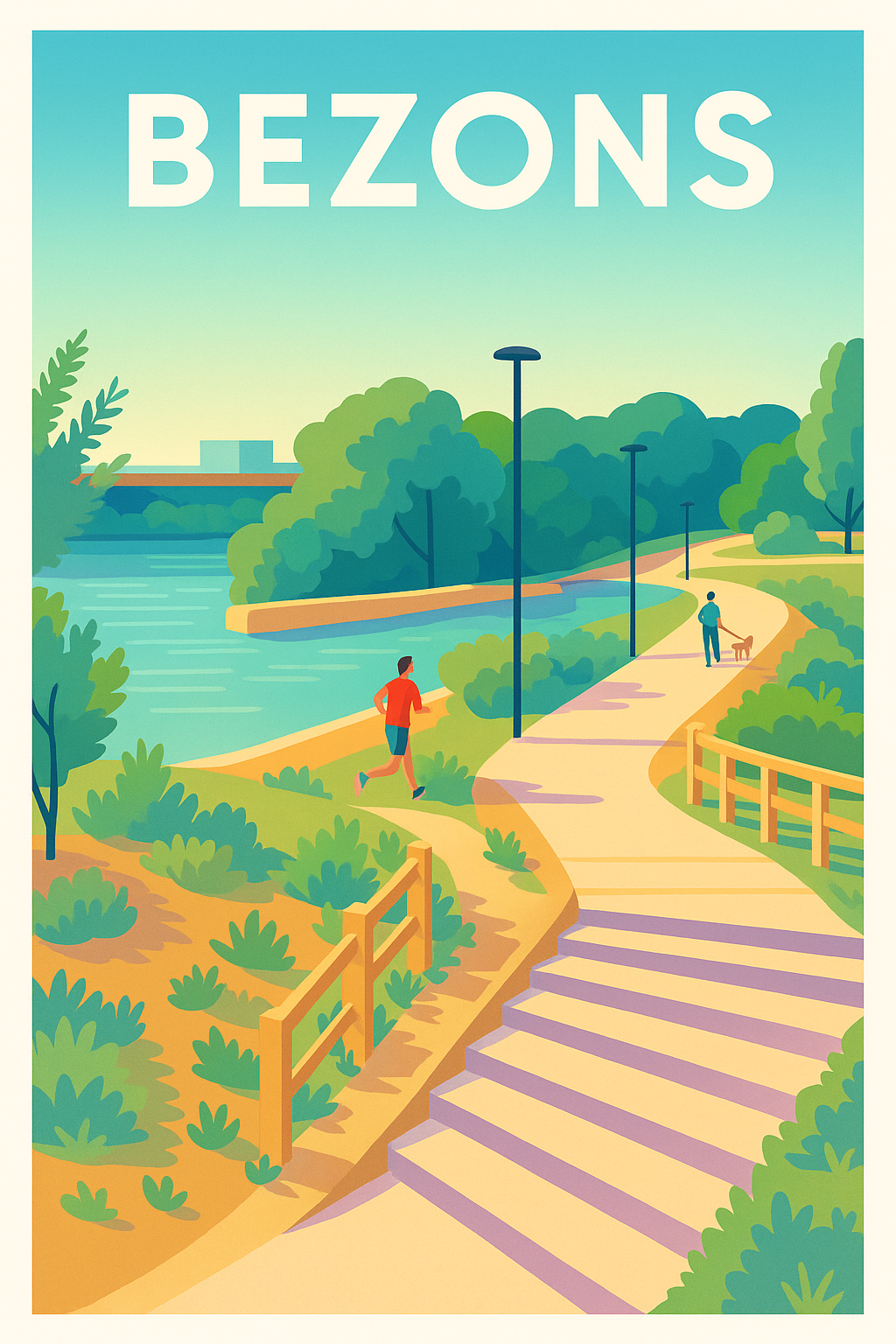 Affiche Bezons — Promenade au bord de l'eau · poster d'art de Bezons