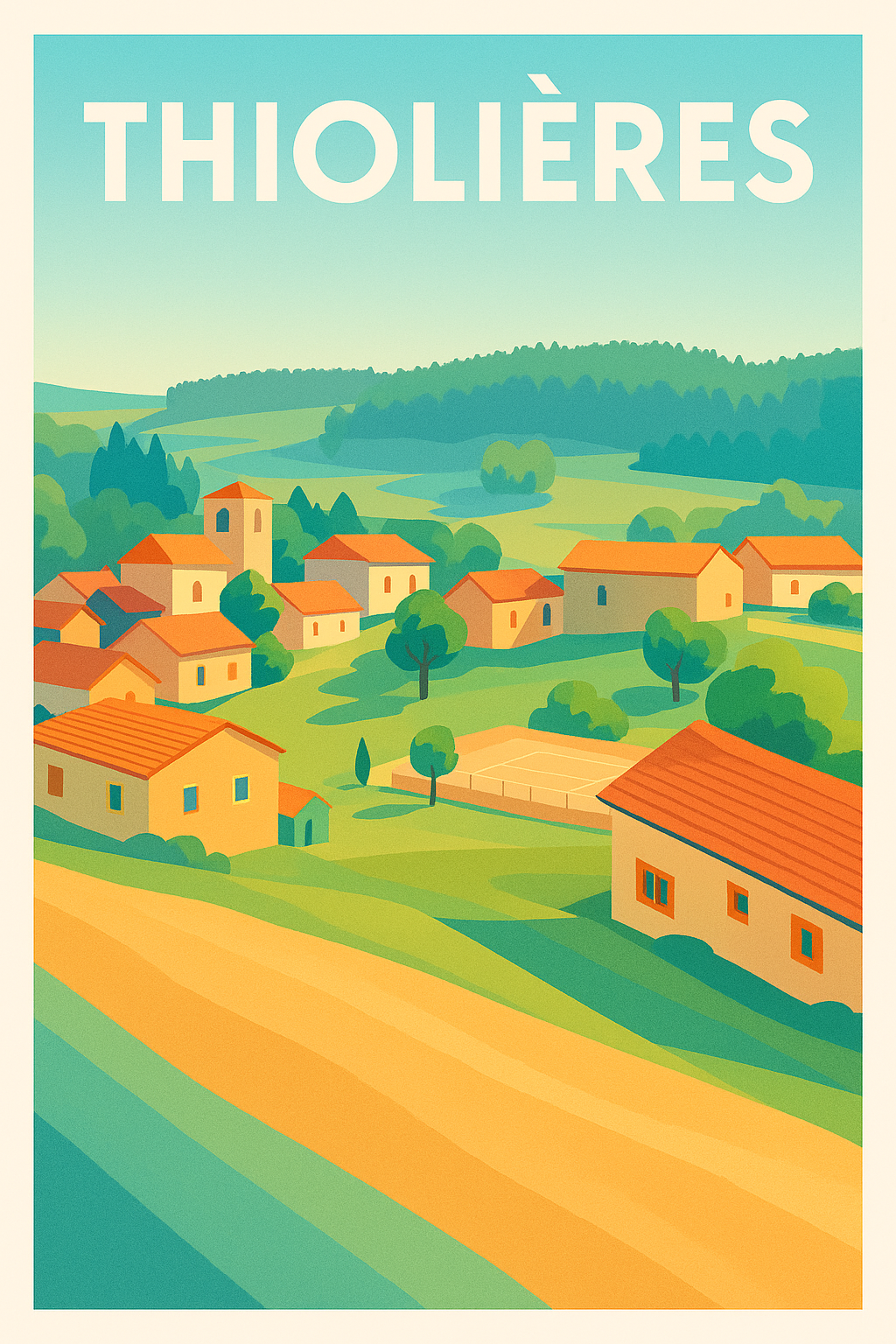 Affiche Thiolières — Vibrances campagnardes ensoleillées · poster d'art de Thiolières
