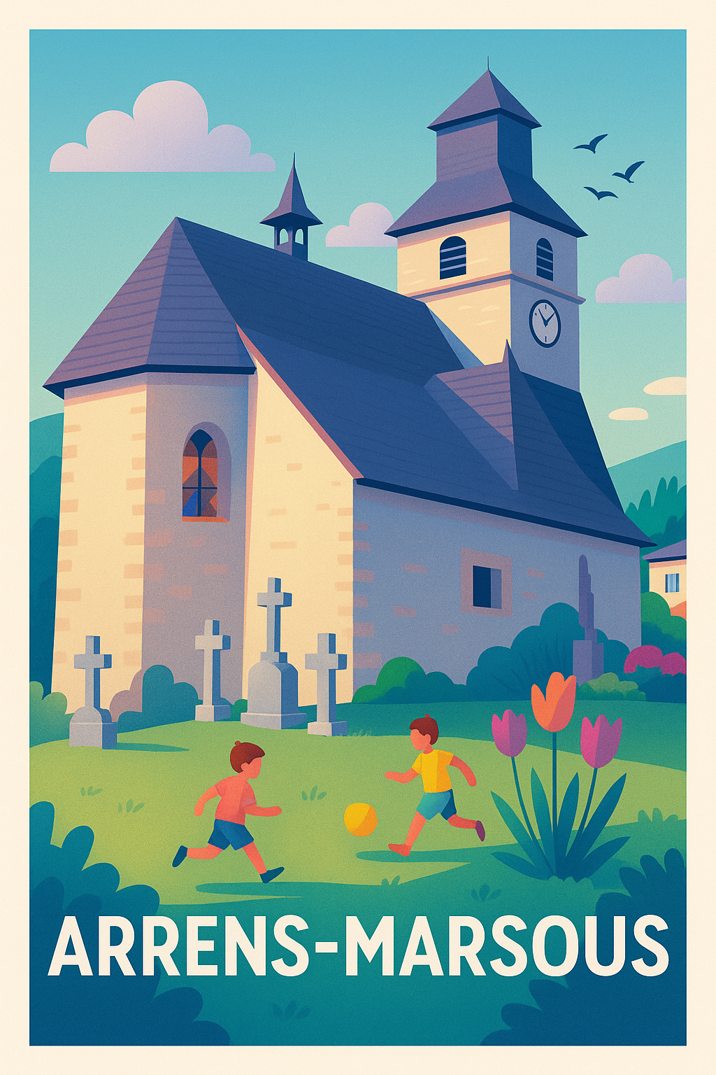 Affiche de Arrens-Marsous - Douceur et jeux au pied de l'église