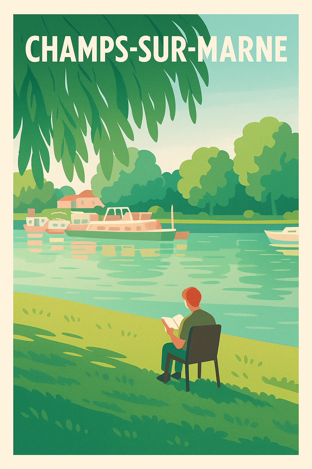 Affiche Champs-sur-Marne — Escapade paisible au bord de l'eau · poster d'art de Champs-sur-Marne