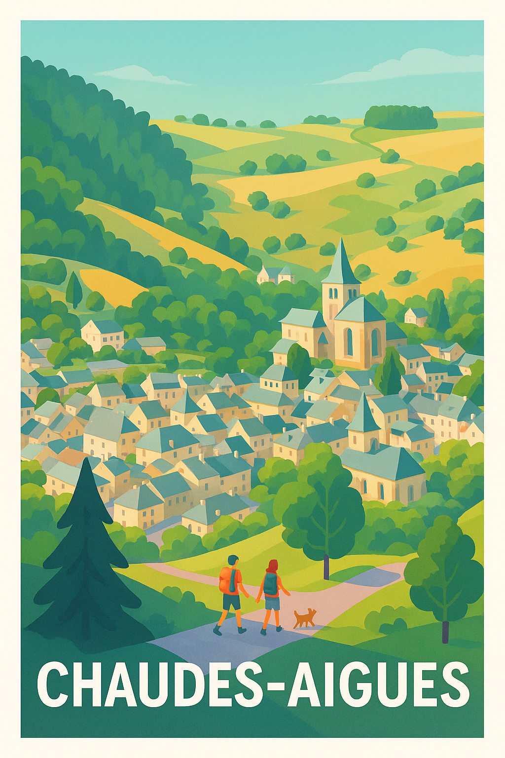 Affiche Chaudes-Aigues — Escapade nature et charme au cœur du Cantal · poster d'art de Chaudes-Aigues
