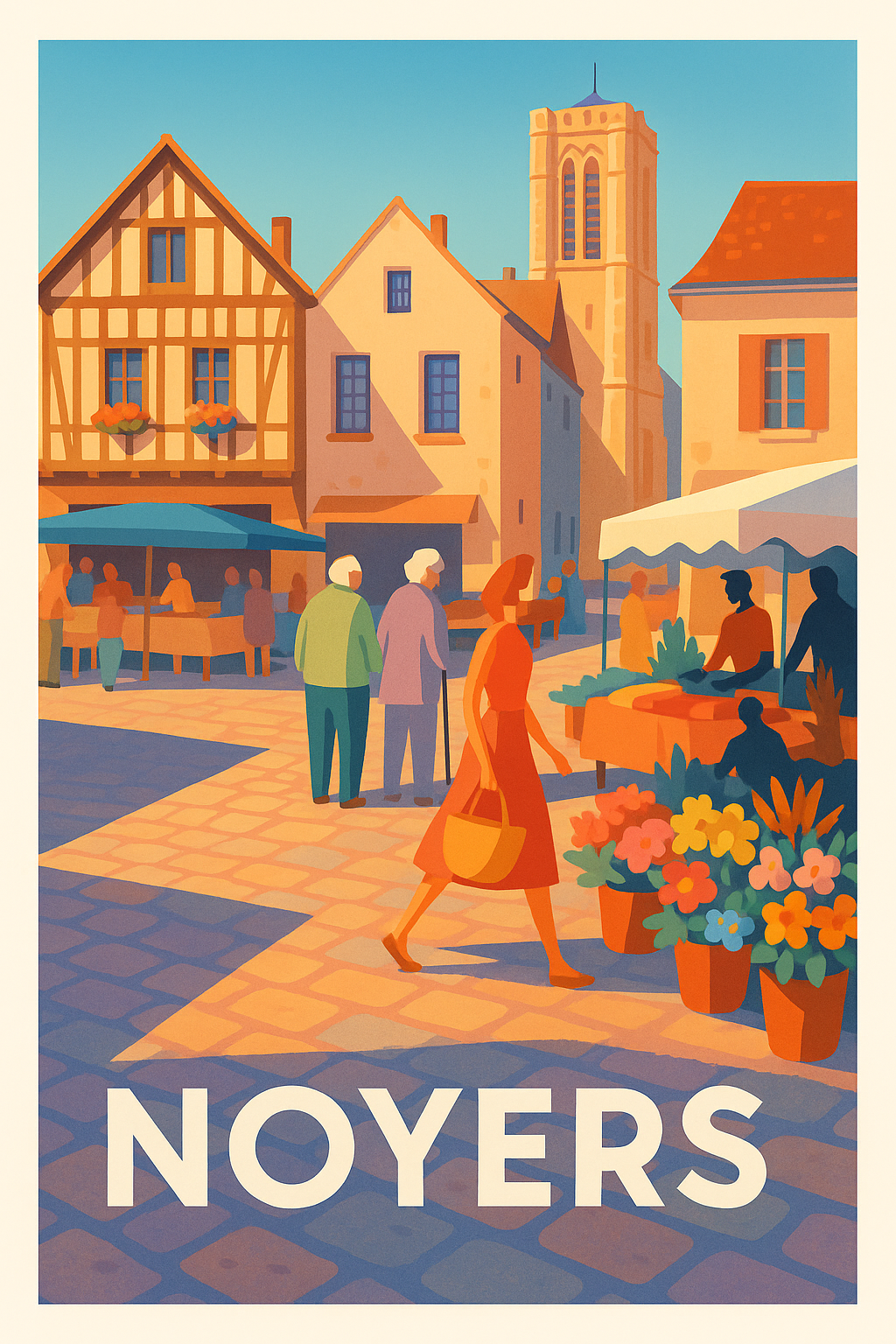 Affiche Noyers — Charme et convivialité au cœur de la ville · poster d'art de Noyers