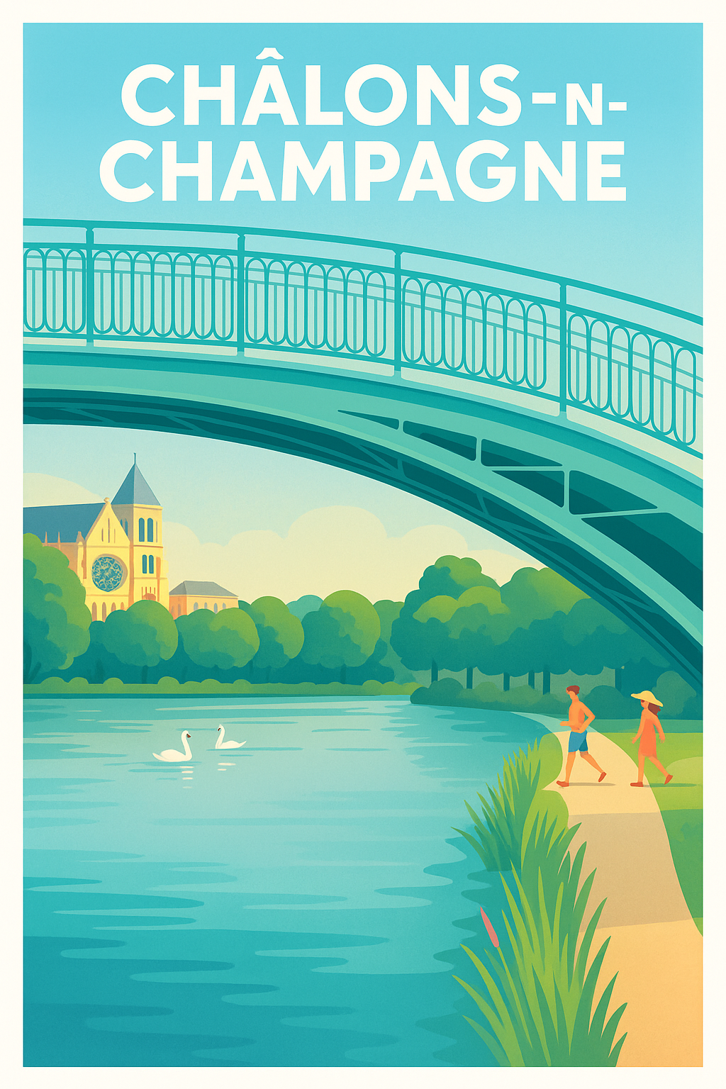 Affiche Châlons-en-Champagne — Sérénité au fil de l'eau · poster d'art de Châlons-en-Champagne