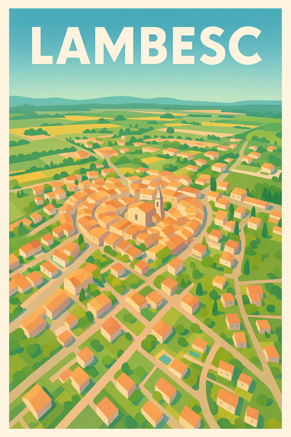 Affiche de Lambesc - Vue panoramique au charme provençal