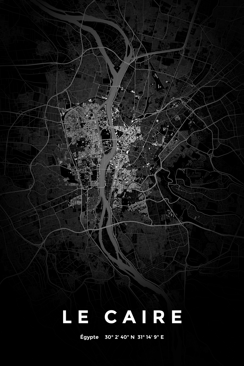Carte du Caire nuit - Affiche personnalisée