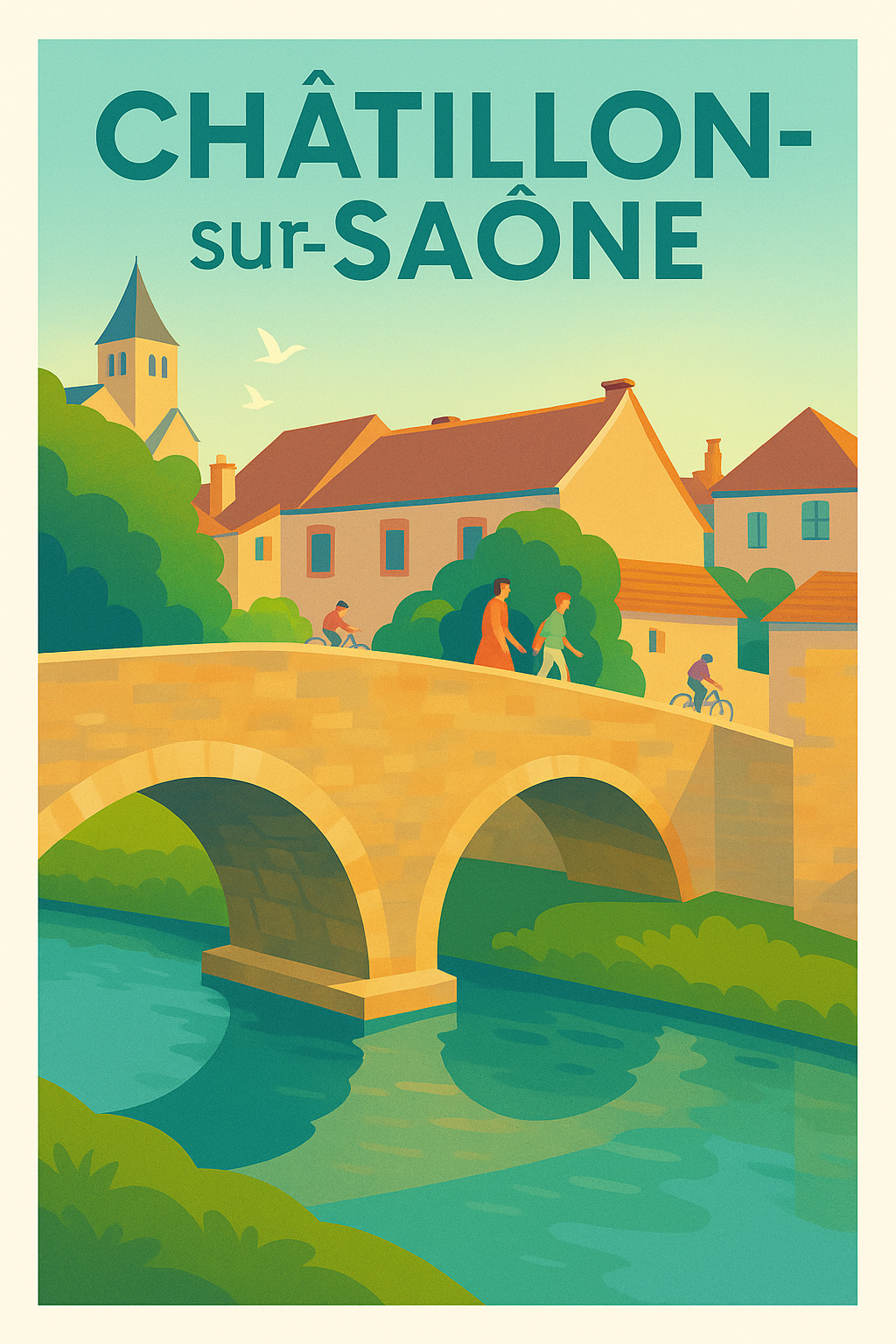 Affiche Châtillon-sur-Saône — Charme bucolique au fil de l'eau · poster d'art de Châtillon-sur-Saône