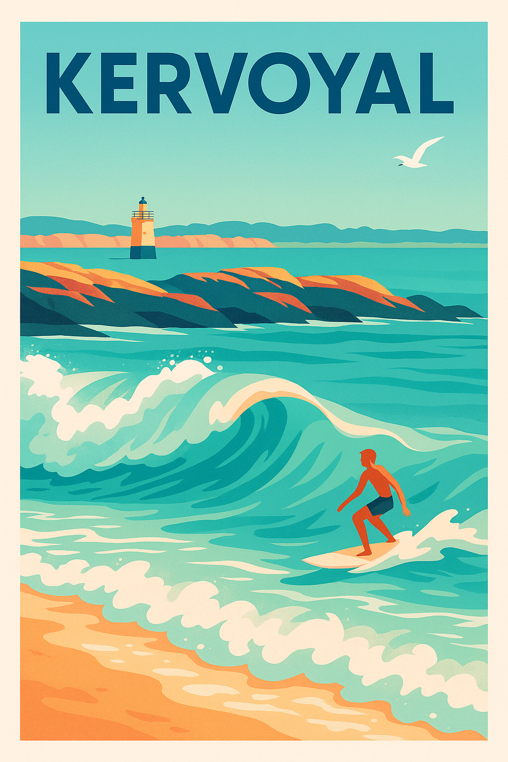 Affiche de Kervoyal - Vagues et surf en bord de mer