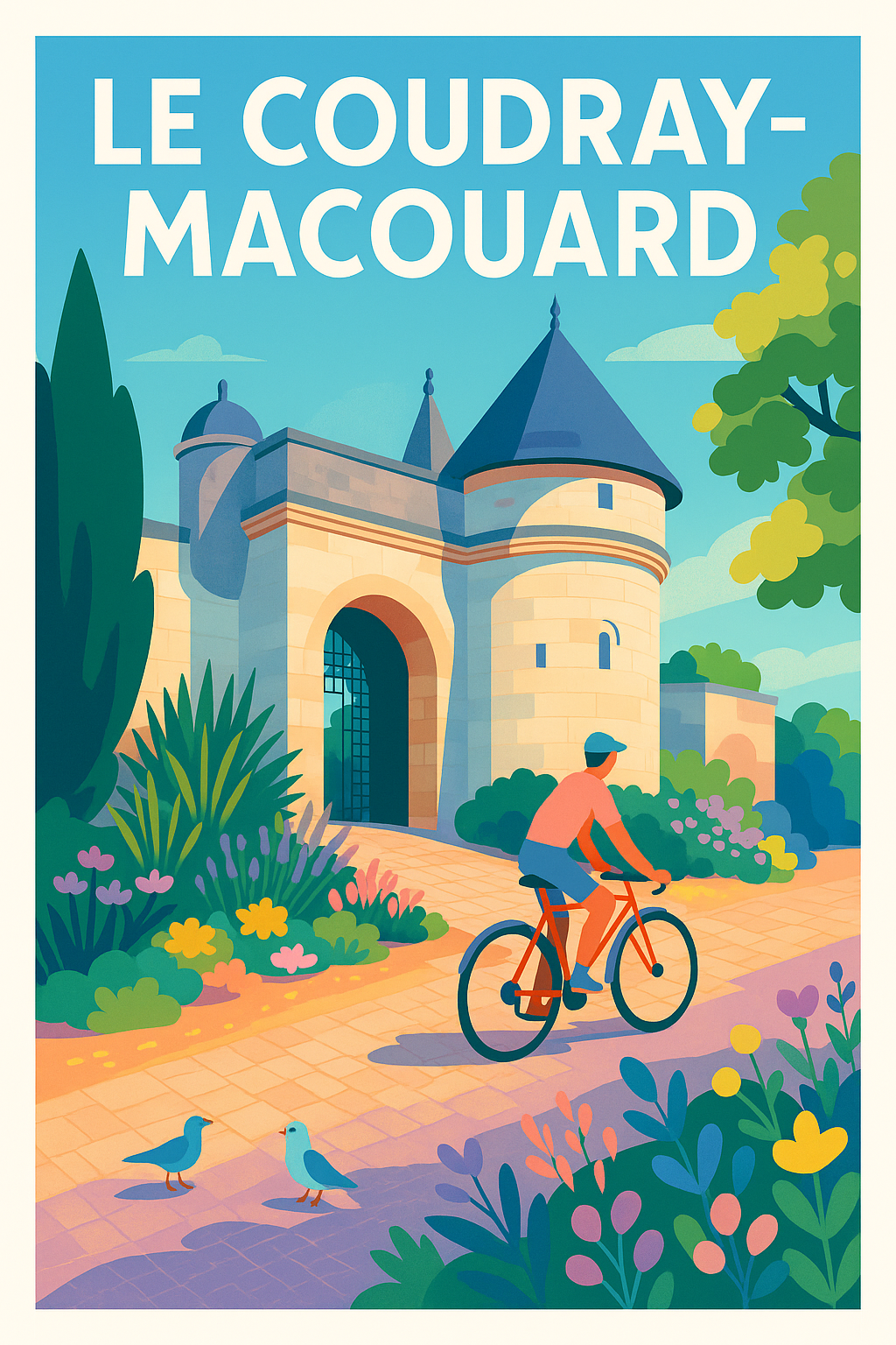 Affiche Le Coudray-Macouard — Évasion à vélo et charme historique · poster d'art de Le Coudray-Macouard