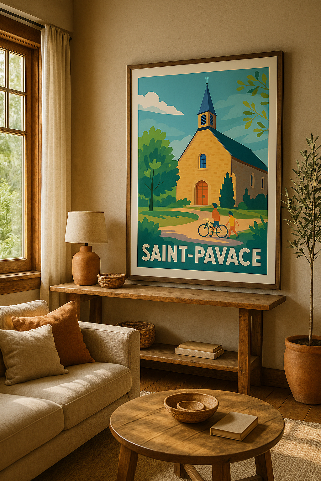 Mise en situation Affiche Saint-Pavace - Charme et Sérénité au Cœur du Village