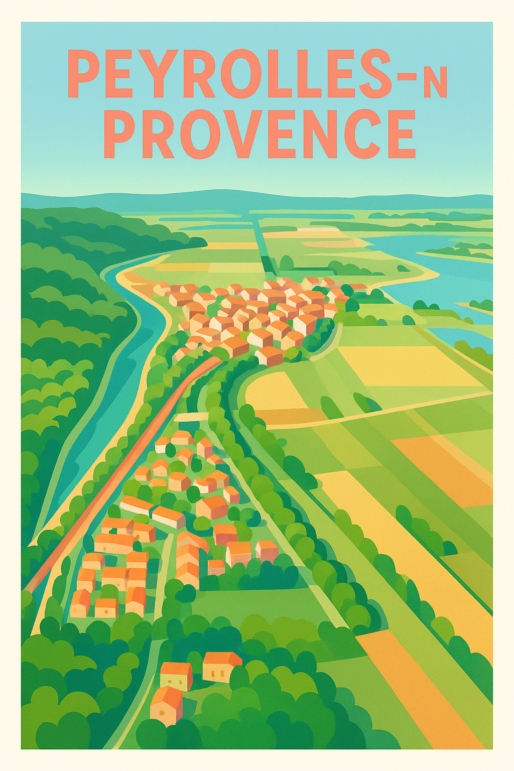 Affiche de Peyrolles-en-Provence - Vue aérienne colorée et apaisante