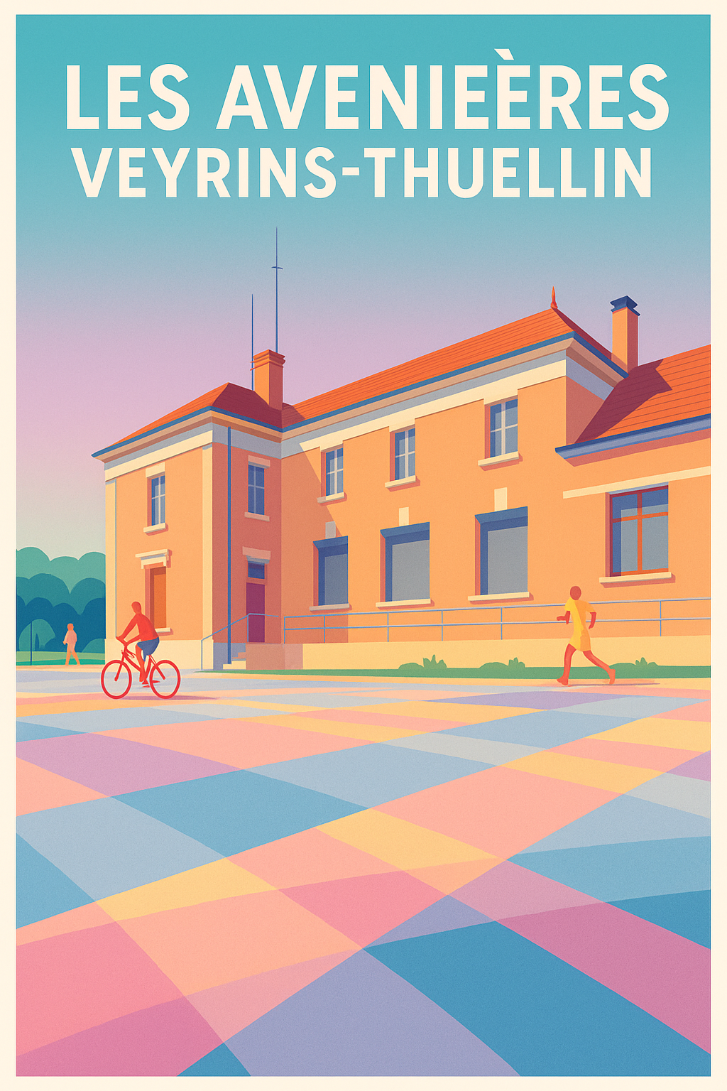 Affiche de Les Avenières Veyrins-Thuellin - Une scène urbaine pastel et dynamique