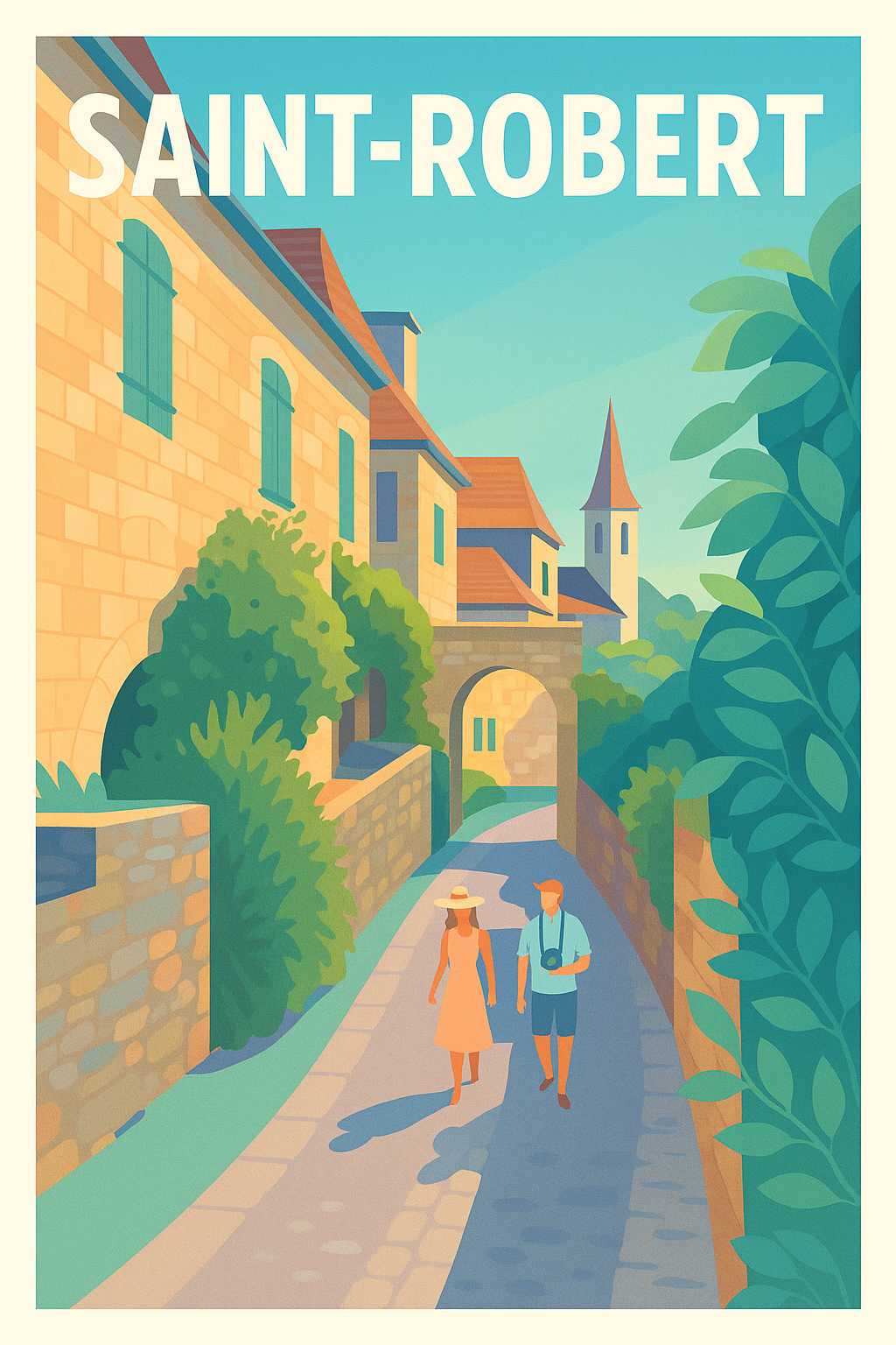 Affiche Saint-Robert — Promenade au cœur d'un village médiéval · poster d'art de Saint-Robert
