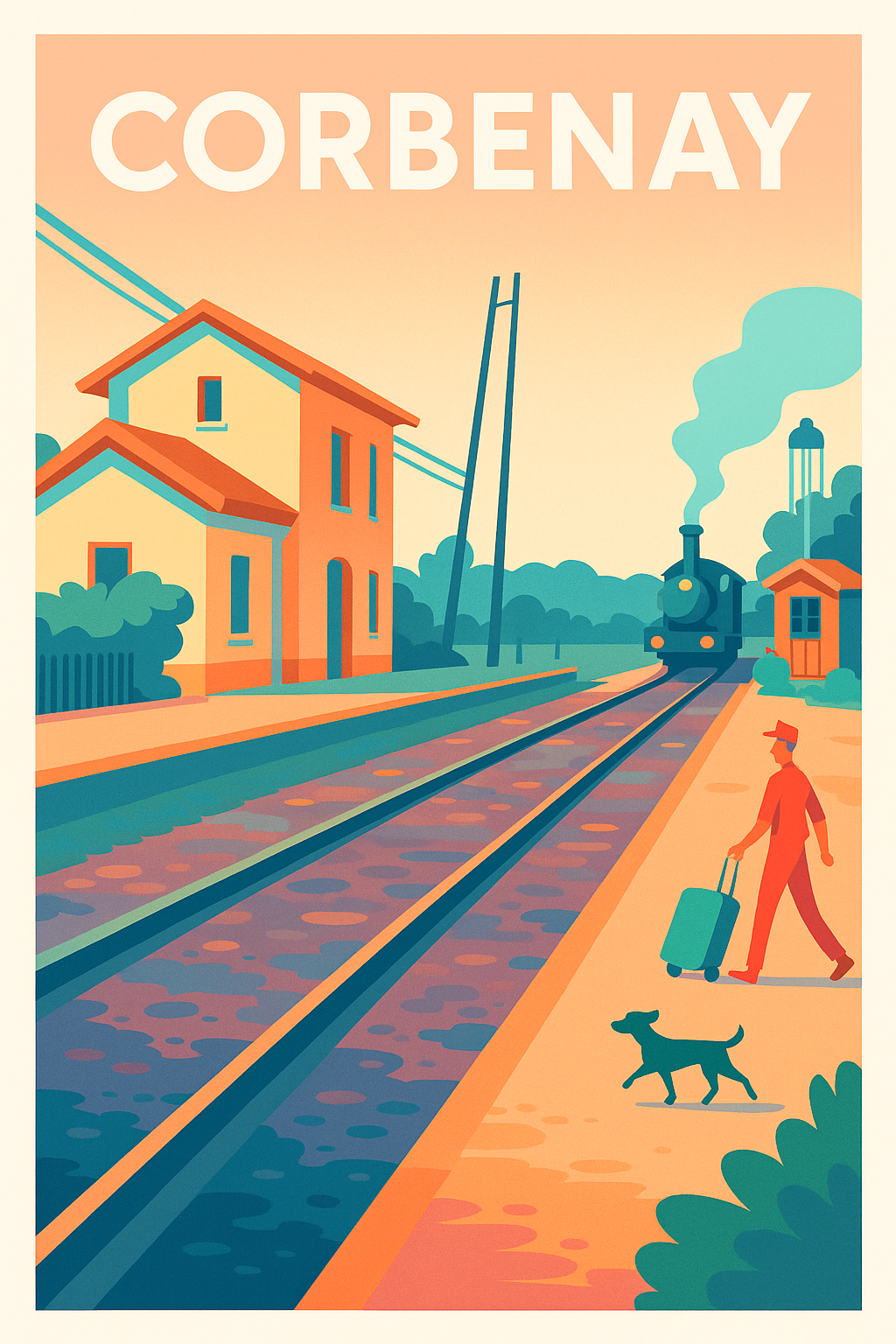 Affiche de Corbenay - L'élégance d'une halte ferroviaire vintage
