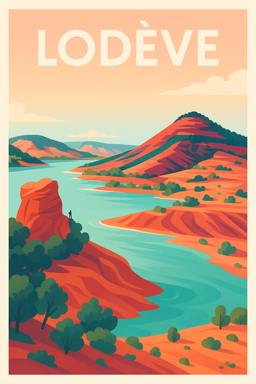 Affiche de Lodève - Évasion naturelle entre collines et rivière