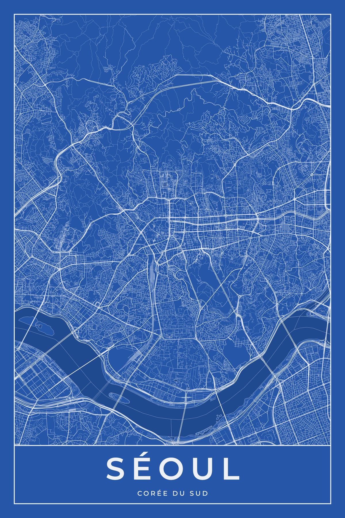 Carte de Séoul bleue - Affiche personnalisée