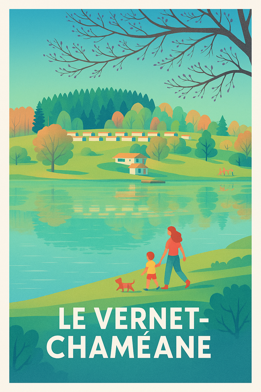 Affiche Le Vernet-Chaméane — Balade au fil de l'eau · poster d'art de Le Vernet-Chaméane