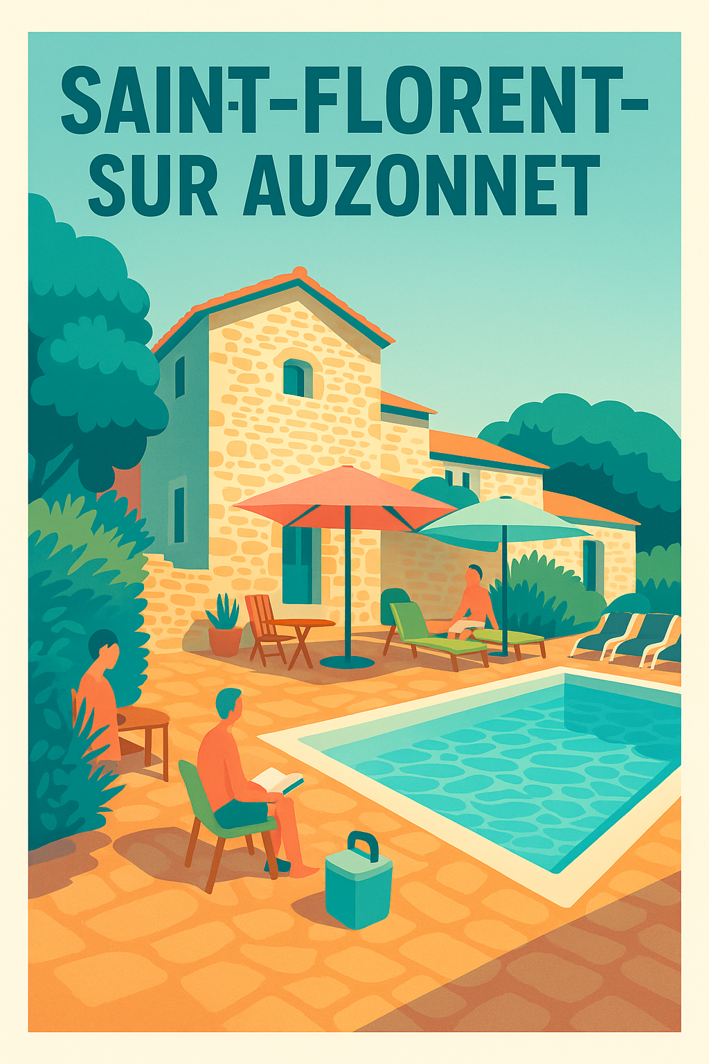 Affiche de Saint-Florent-sur-Auzonnet - Ambiance détente au bord de la piscine