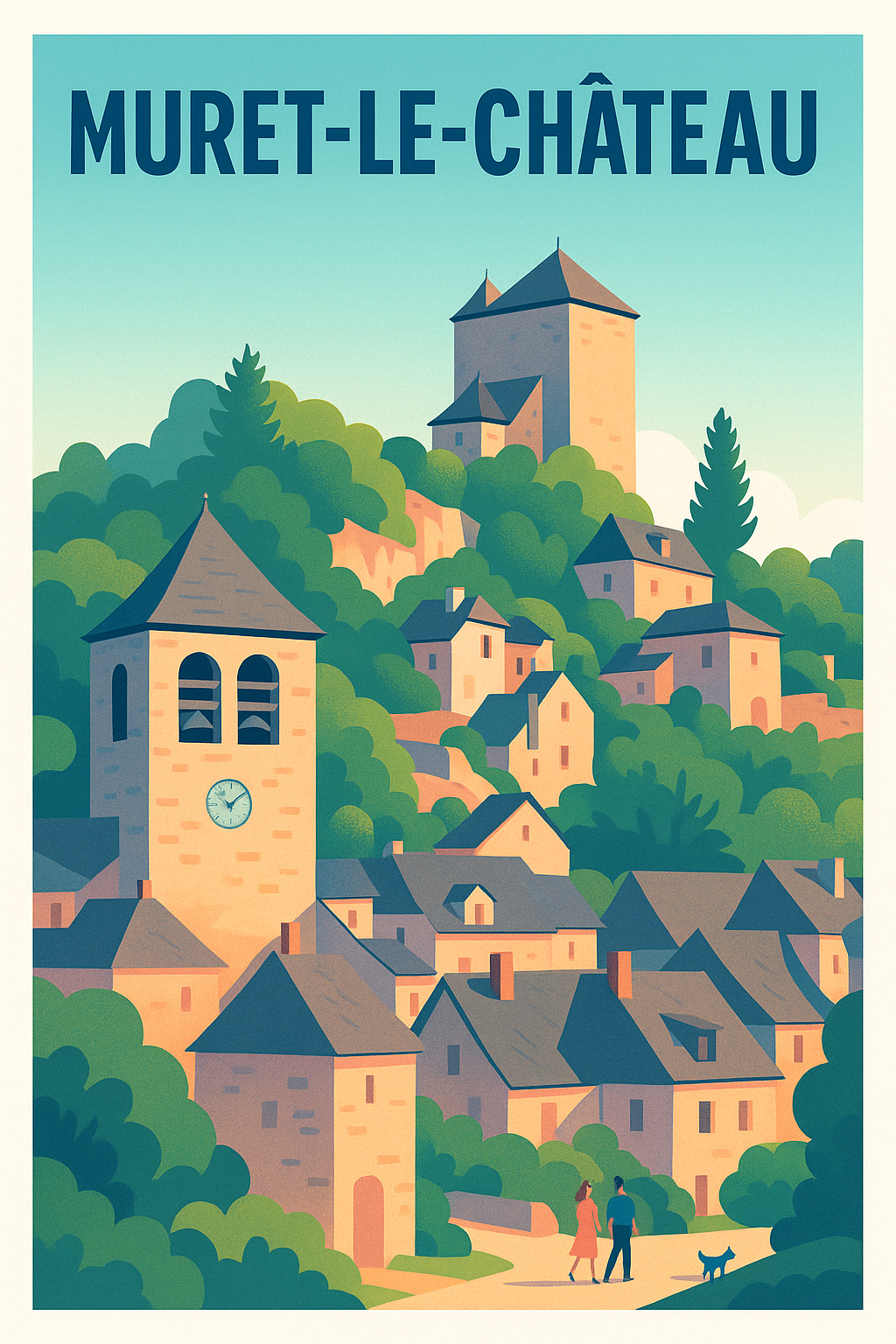 Affiche Muret-le-Château — Charmant village médiéval en couleurs douces · poster d'art de Muret-le-Château