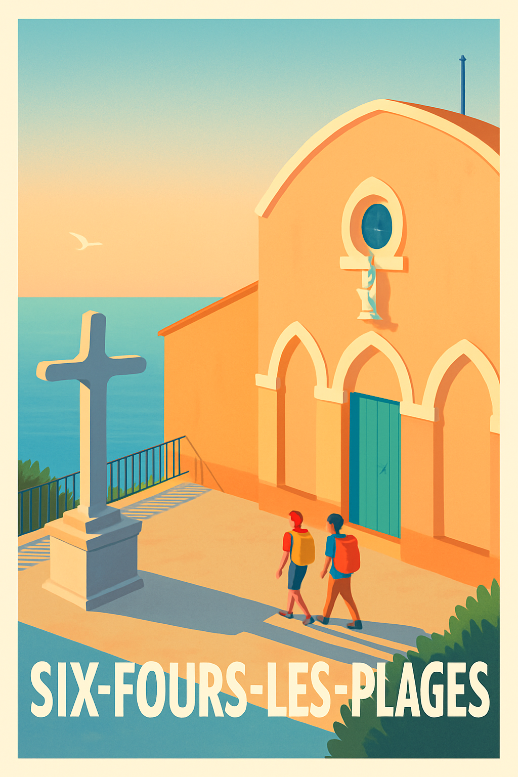 Affiche de Six-Fours-les-Plages - Promenade en bord de mer au crépuscule