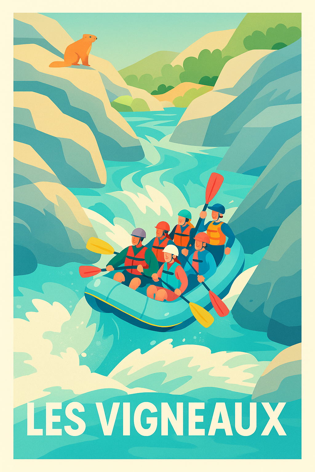 Affiche Les Vigneaux — Aventure et sensations fortes en rafting · poster d'art de Les Vigneaux