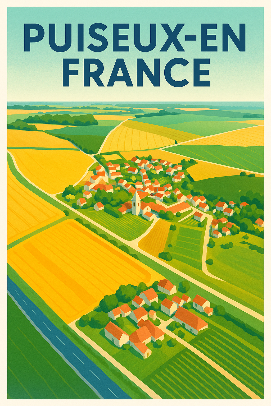 Affiche de Puiseux-en-France - Charme champêtre en vue aérienne