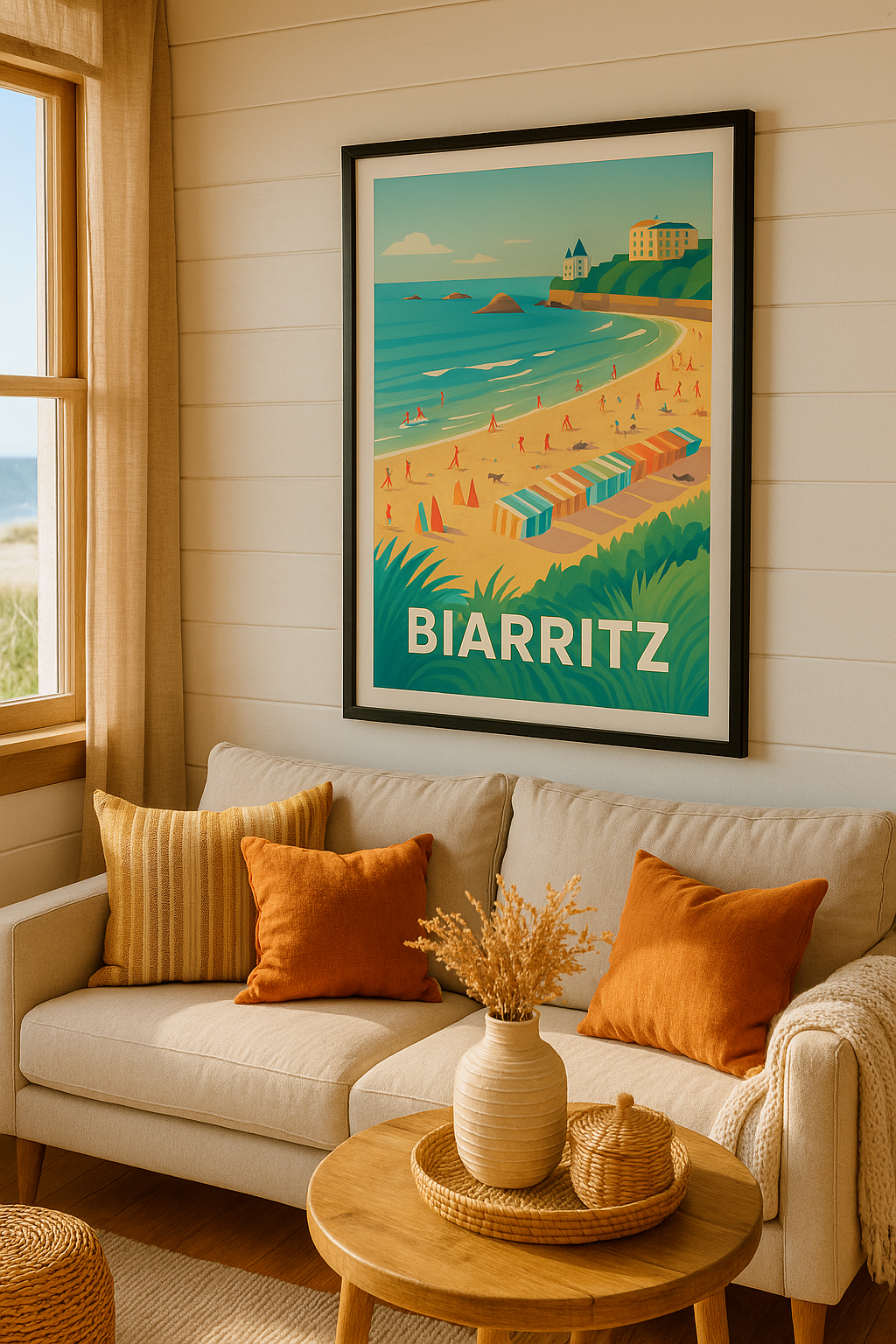 Mise en situation Affiche Biarritz - Plage et ambiance estivale en bord de mer
