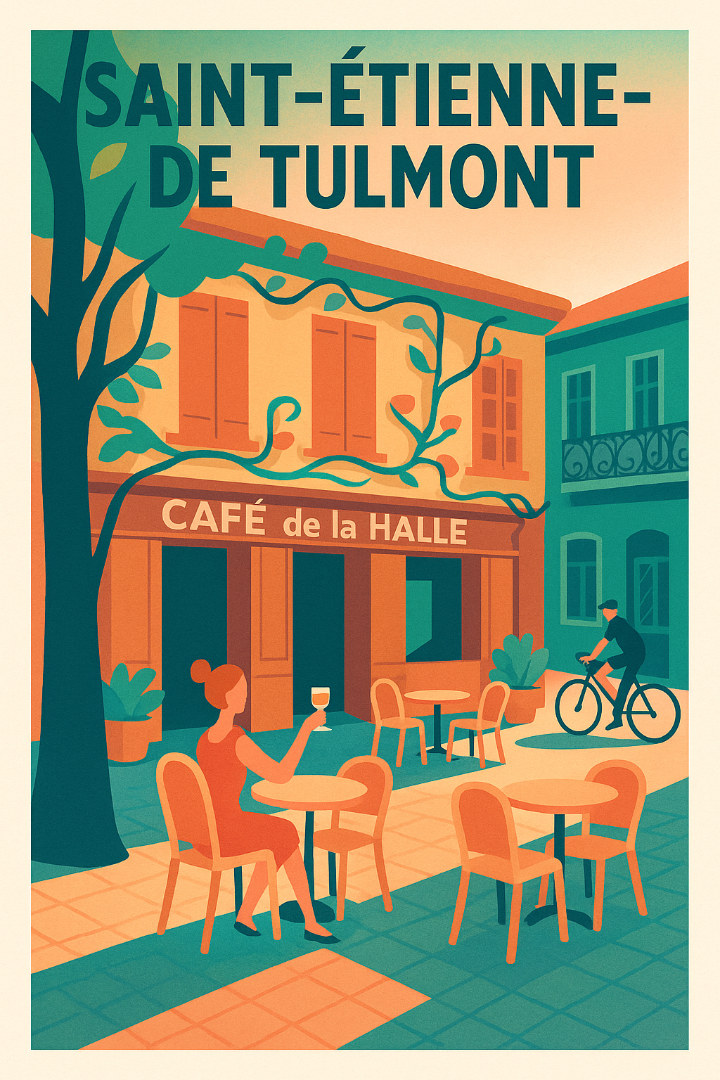 Affiche de Saint-Étienne-de-Tulmont - L'élégance d'un café à la française