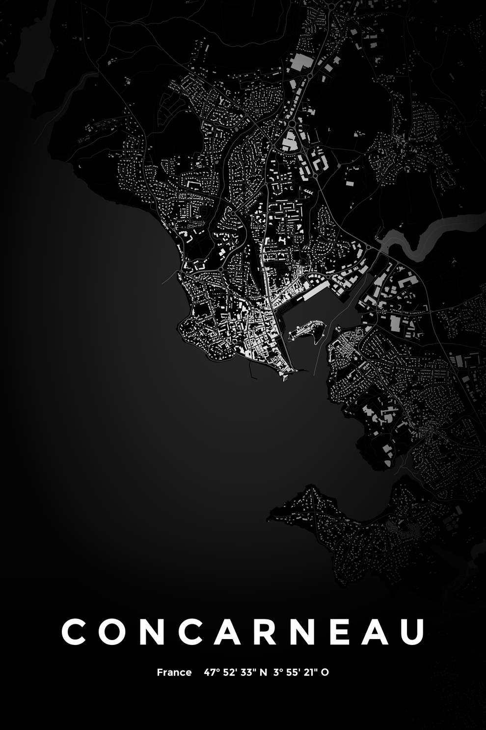 Carte de Concarneau nuit - Affiche personnalisée