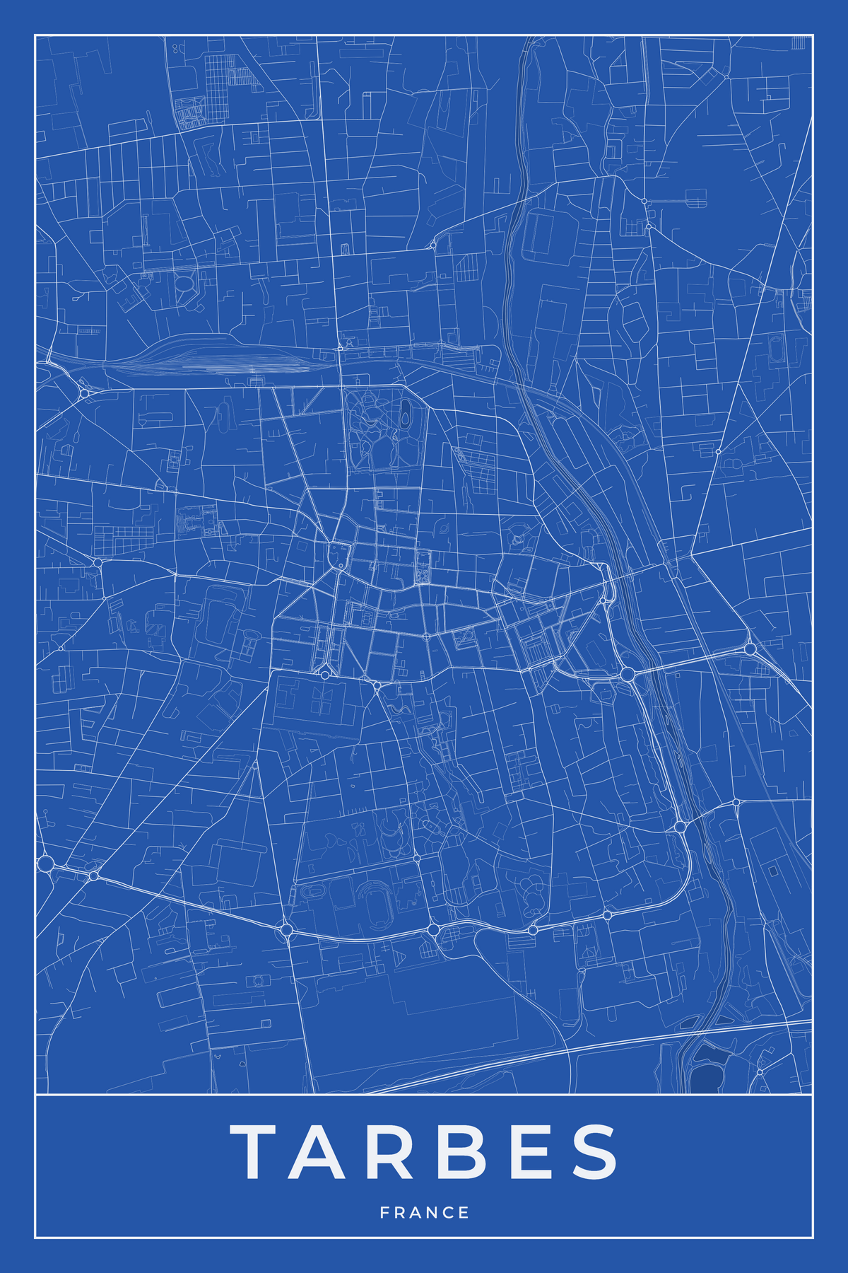 Carte de Tarbes bleue - Affiche personnalisée