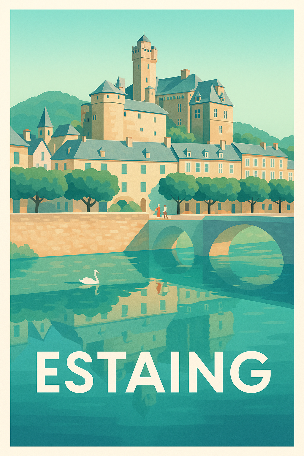 Affiche Estaing — Charme paisible au bord de la rivière · poster d'art de Estaing
