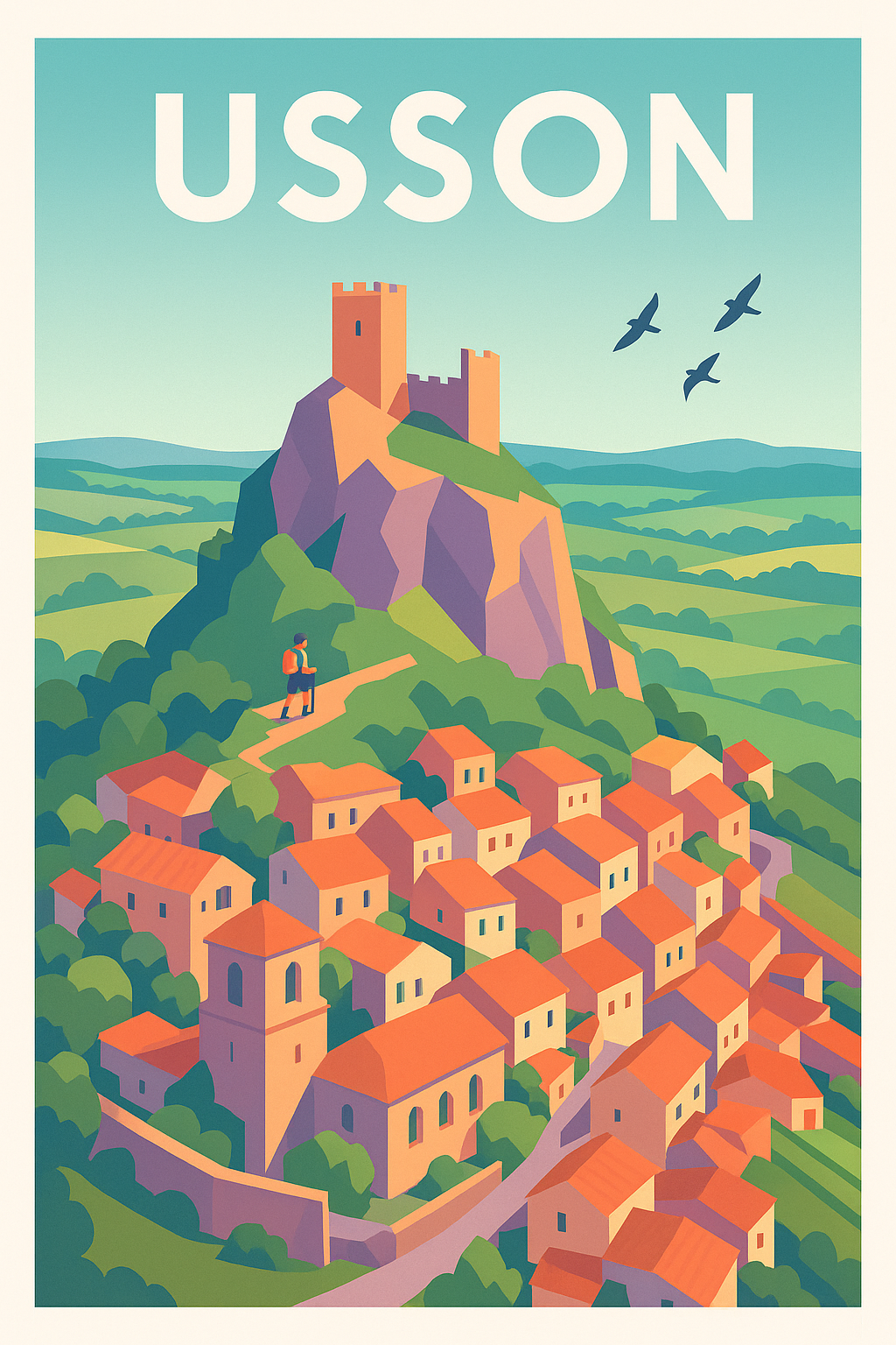 Affiche Usson — Village perché au charme intemporel · poster d'art de Usson