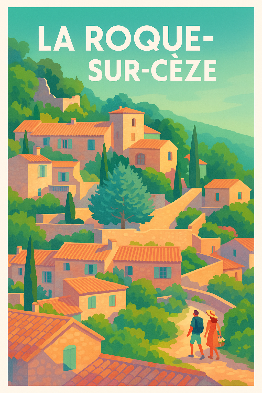 Affiche La Roque-sur-Cèze — Charme et douceur de vivre en Provence · poster d'art de La Roque-sur-Cèze