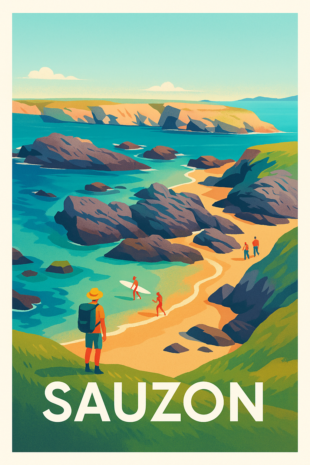 Affiche Sauzon — Plages et falaises envoûtantes · poster d'art de Sauzon