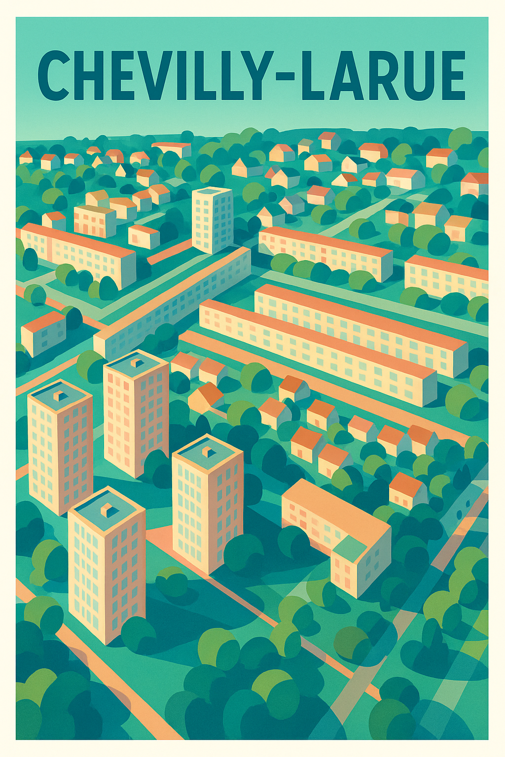 Affiche de Chevilly-Larue - Un paysage urbain stylisé et contemporain