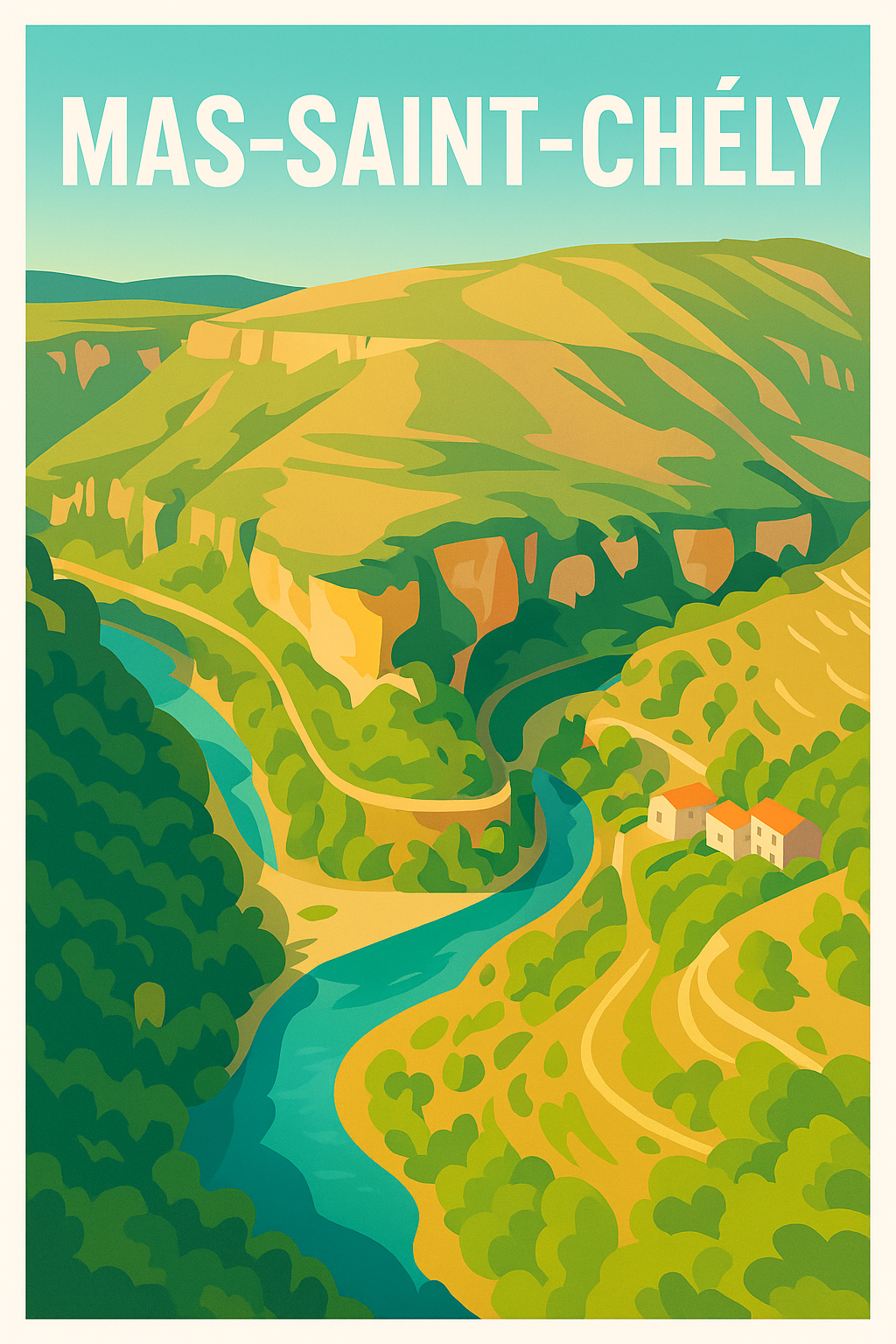 Affiche Mas-Saint-Chély — Voyage au cœur des gorges pittoresques · poster d'art de Mas-Saint-Chély